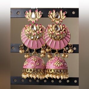 Pink and Gold Jhumka Earrings